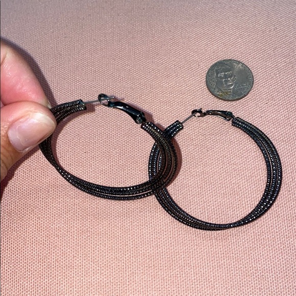 Black Twist Hoop Earrings - Picture 3 of 3